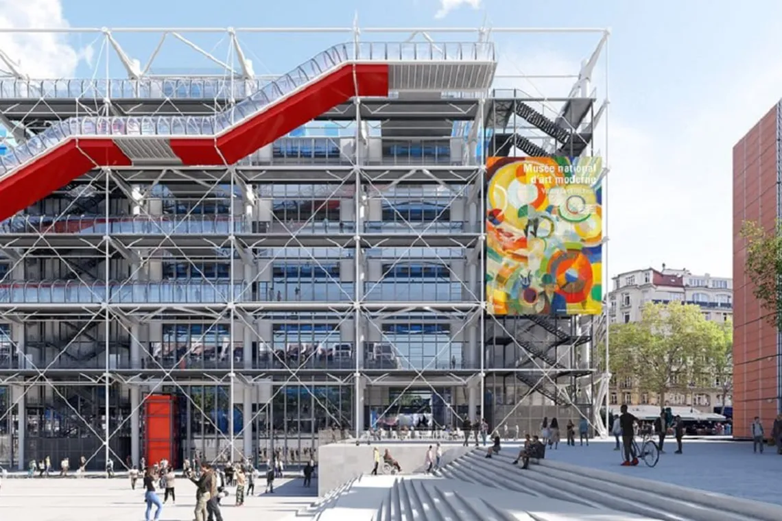 Render della piazza del Centre Pompidou nel progetto di riqualificazione di Moreau Kusunoki