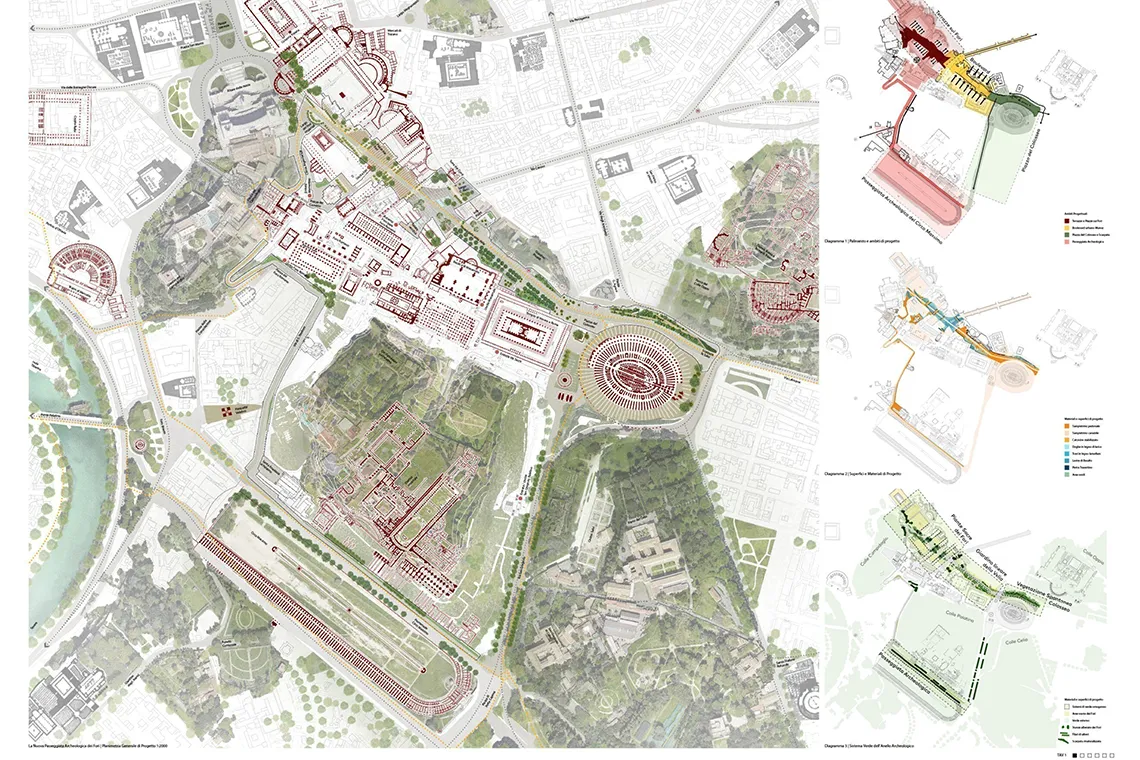 Planimetria generale del progetto della Nuova Passeggiata Archeologica dei Fori a Roma