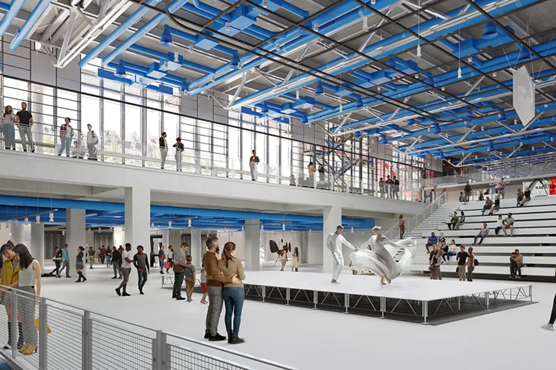 Render dello spazio Forum e Agorà del Centre pompidou nel progetto di Moreau Kusunoki