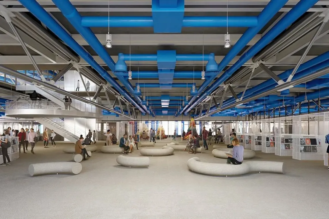 Render della Biblioteca del Centre pompidou nel progetto di Moreau Kusunoki