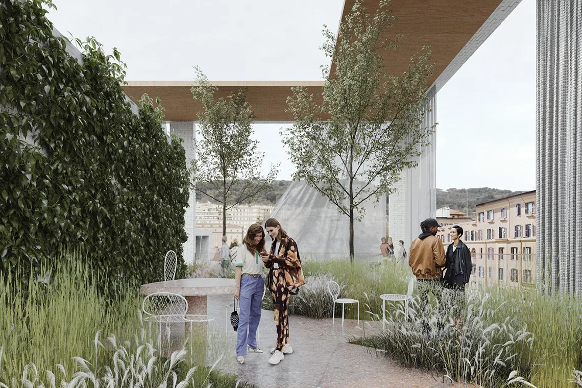 Grande MAXXI, render di un dettaglio del tetto giardino del MAXXI Hub