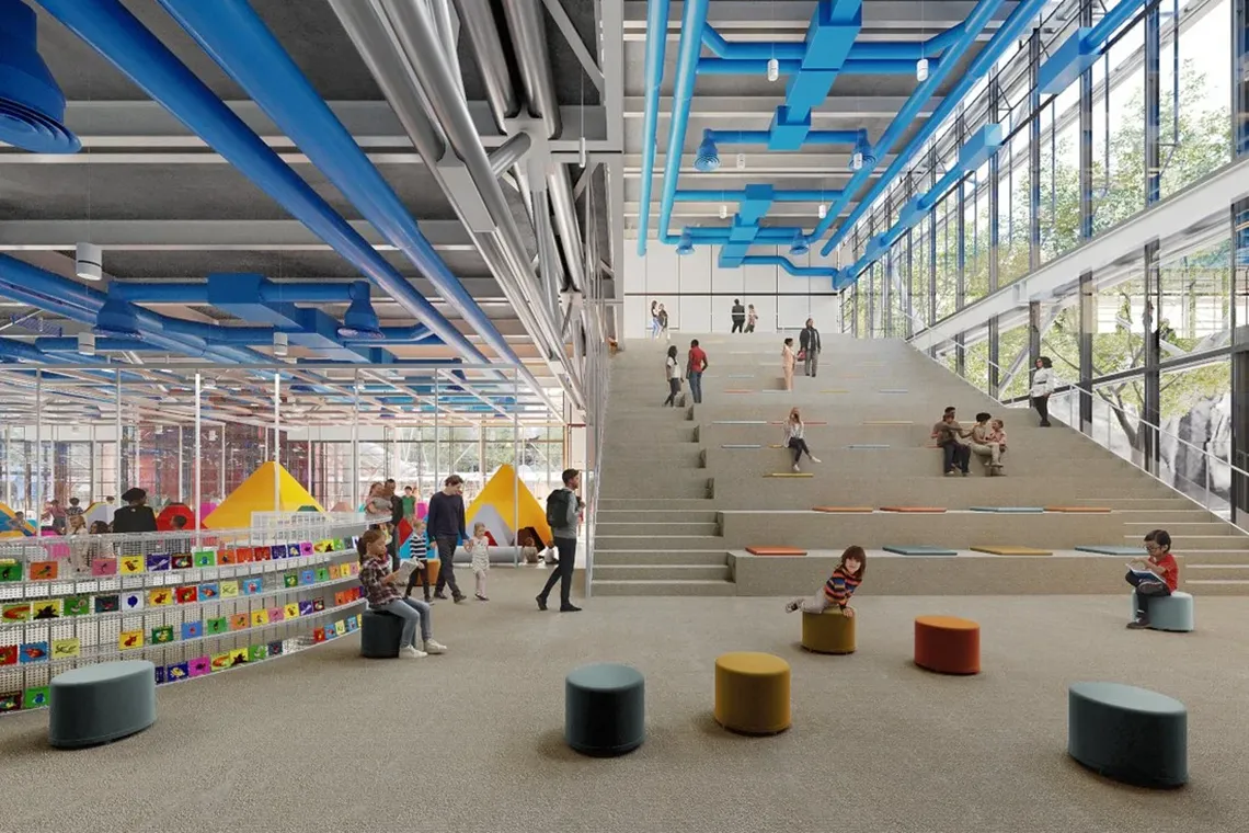 Render del Pôle nouvelle génération del Centre Pompidou nel progetto di Moreau Kusunoki